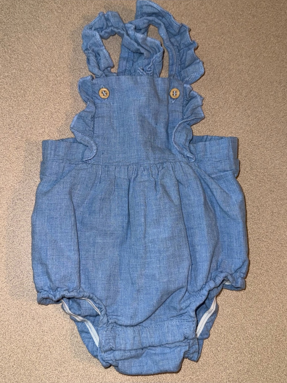 H&M preemie baby girl one piece outfit organic cotton blue ruffles overalls